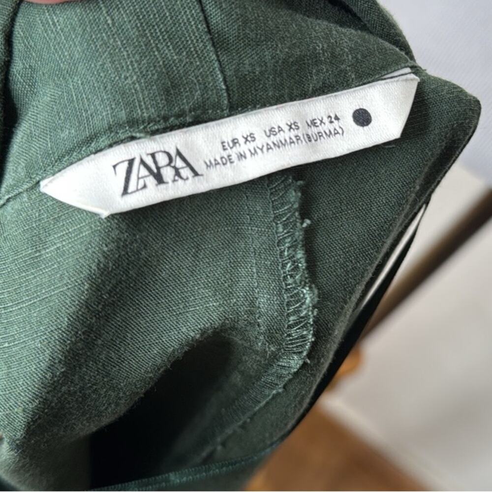 Zara Green Linen Blend Sleeveless Belted Midi Dress - Picture 4 of 9